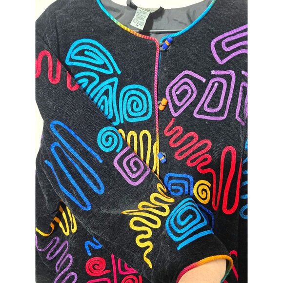 Vintage Indigo Moon Jacket 1X Artsy Embroidered Rainbow Toggle Buttons Boho Fun - Picture 9 of 9